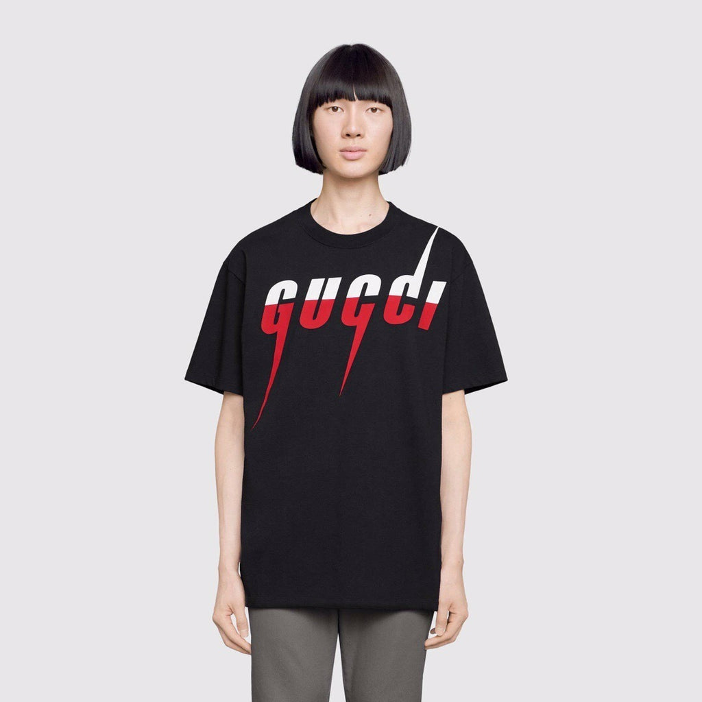 T-Shirt Gucci Blade Logo Blanc et Rouge - Noir