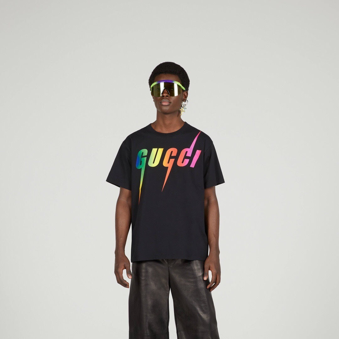 T-Shirt Rainbow Multicolor Lightning Logo - Black