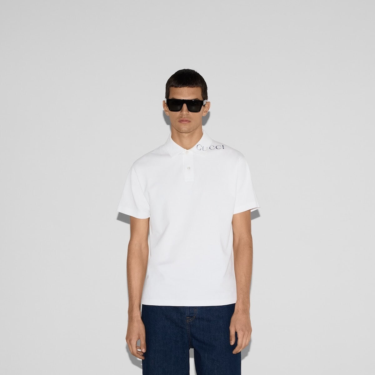 Polo with Embroidered Logo on the Collar