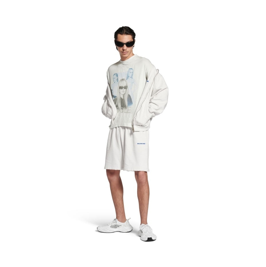 White Balenciaga Logo Shorts