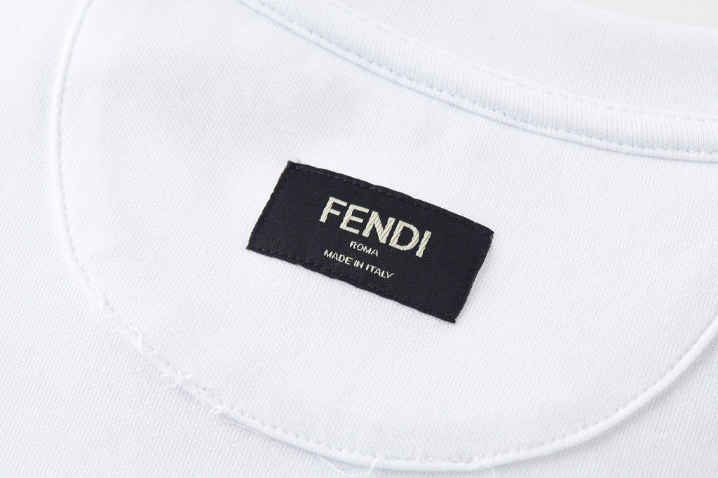 Fendi Logo Light Blue Water Effect T-Shirt - White