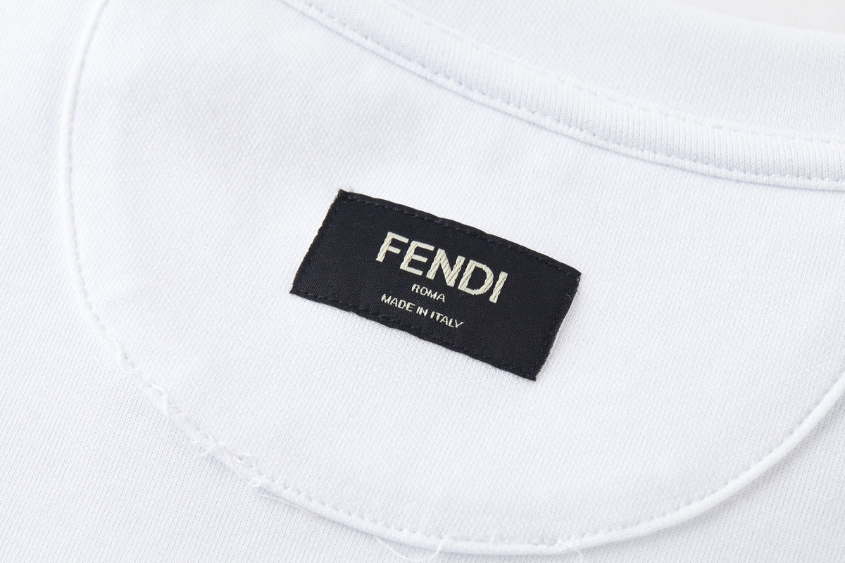 T-Shirt Fendi Logo Azzurro Effetto Acqua - Bianco