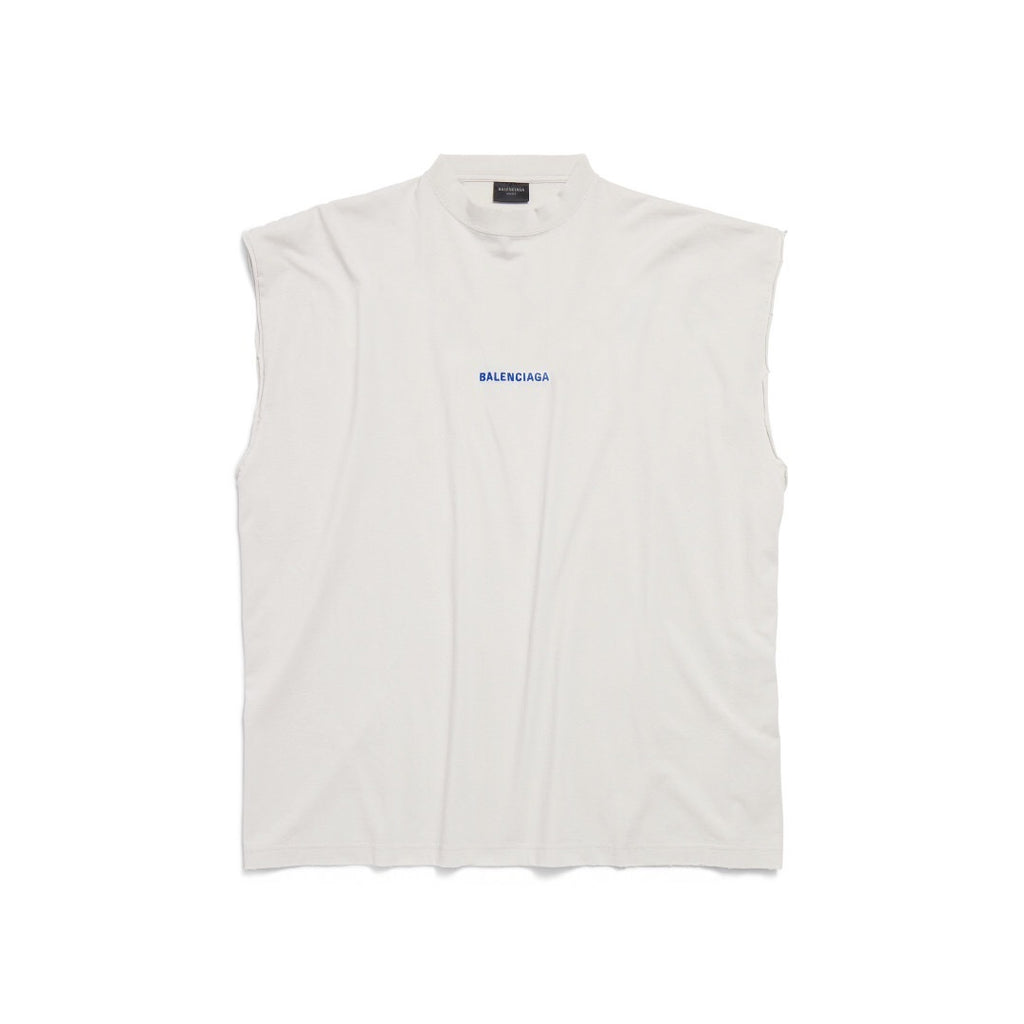 Débardeur Balenciaga Logo Bleu Distressed Blanc