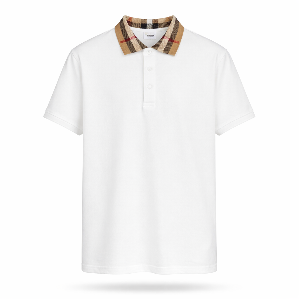 Burberry Check Collar Polo Shirt - White