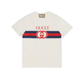 T-shirt Logo Rouge Rayures Bleu Marine - Blanc