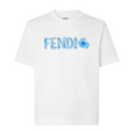 Fendi Logo Light Blue Water Effect T-Shirt - White