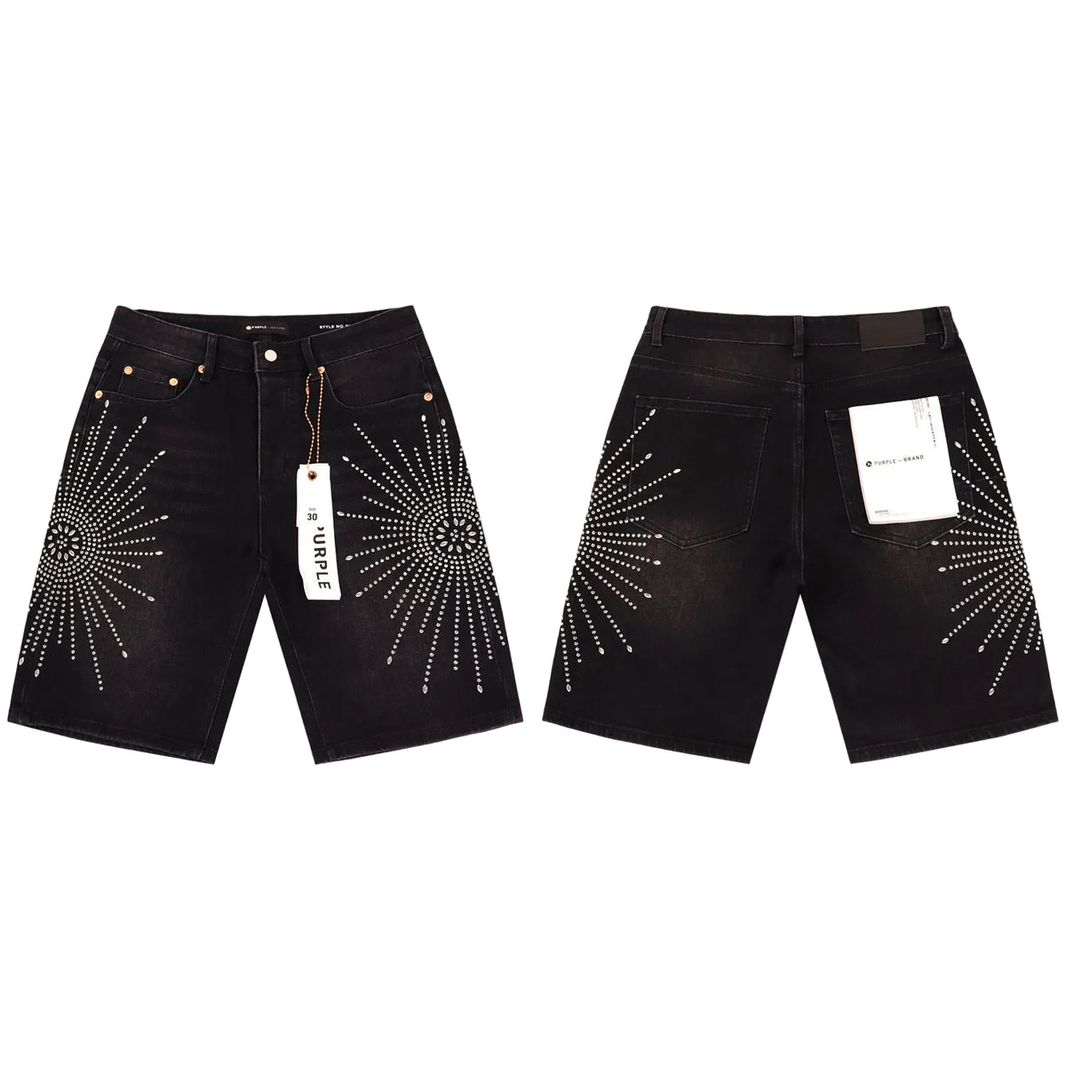 Purple  Sunburst Crystal Denim Shorts