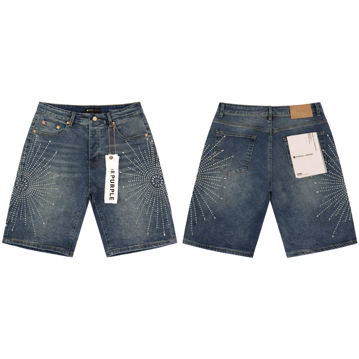 Purple  Sunburst Crystal Denim Shorts