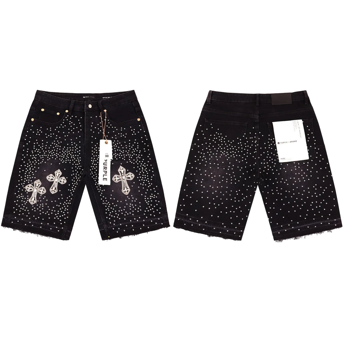 Purple Crystal Cross Denim Shorts