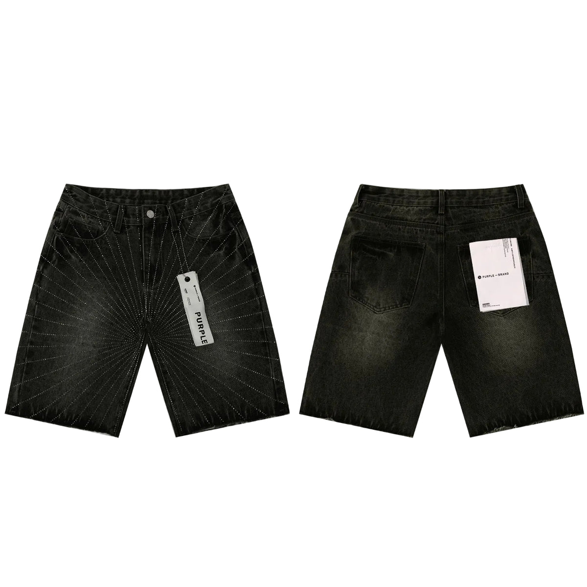 Purple Linear Ray Crystal Denim Shorts