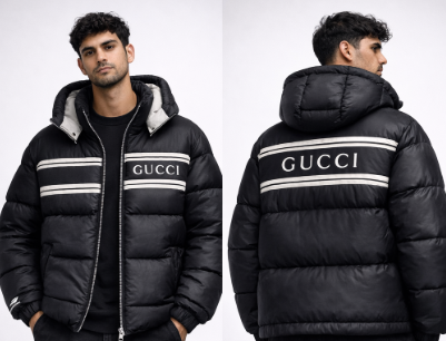 Gucci Down Jacket Logo and Stripes - Navy Blue/Black