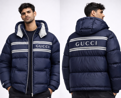 Gucci Down Jacket Logo and Stripes - Navy Blue/Black