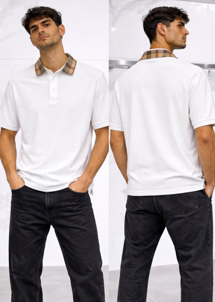 Polo Burberry Col Check - Blanc