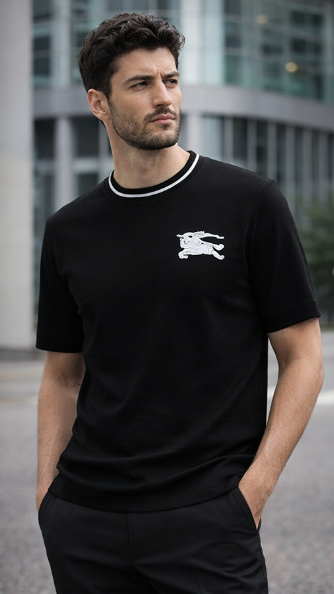 Black T-Shirt with Embroidered Logo
