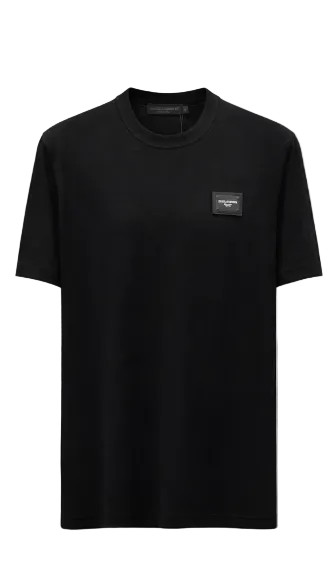 T-Shirt avec Plaquette Logo sur la Poitrine - Noir et Blanc