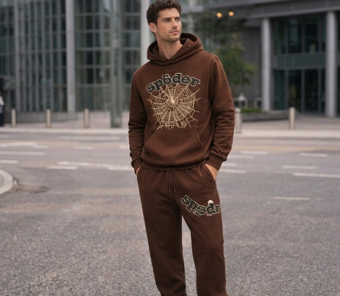 Ensemble de survêtement toile d'araignée marron - Sweat à capuche et pantalon