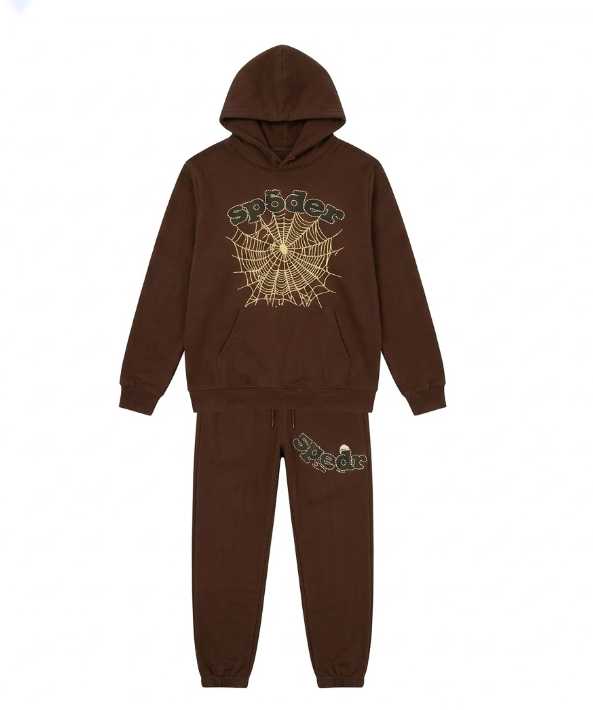 Brown Spider Web Tracksuit - Hoodie and Pants Set