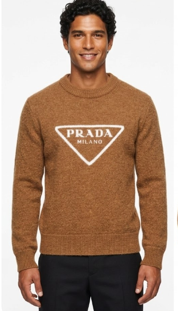 Prada Milano Triangular Logo Camel Sweater