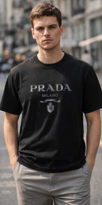T-shirt Prada Milano Logo Gris - Noir