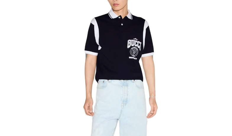 Gucci University Polo Shirt with White Details - Black