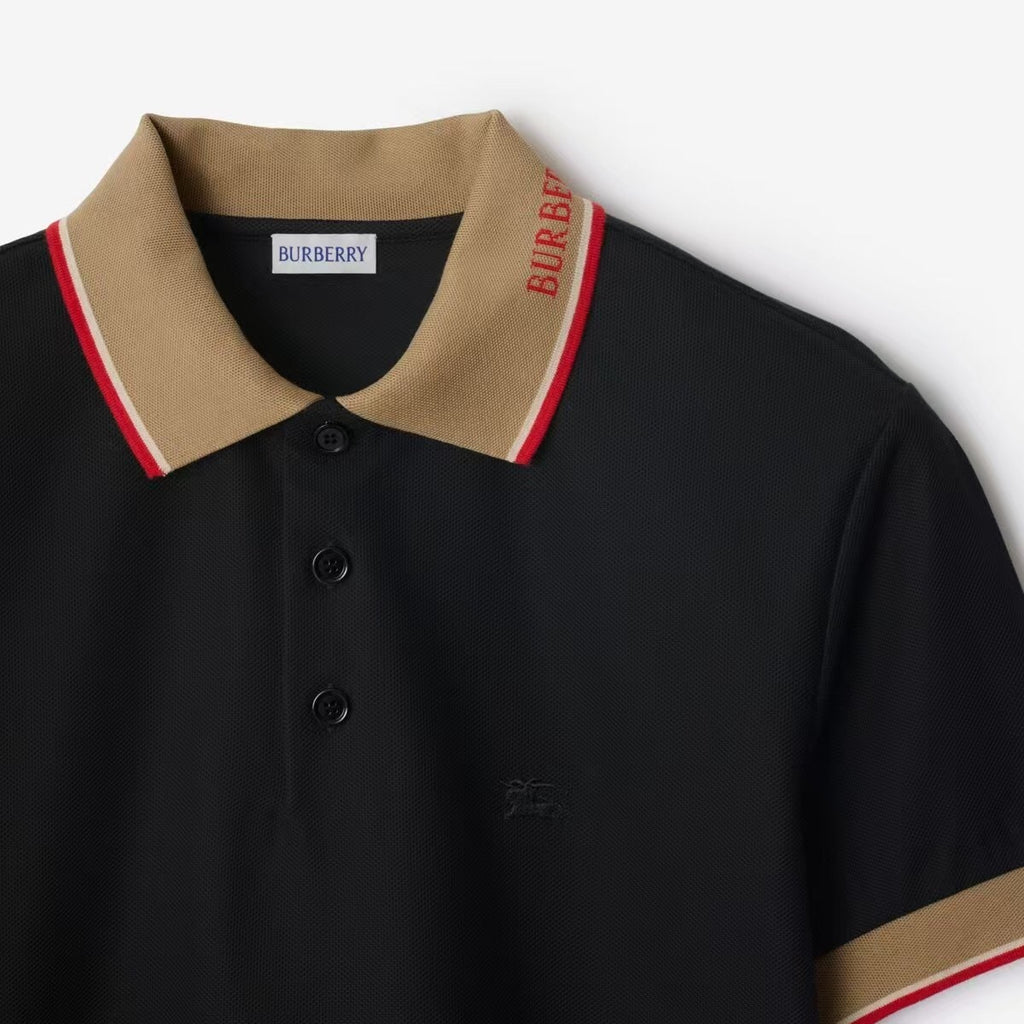 Polo Burberry Colletto Beige Dettagli Rossi - Nero