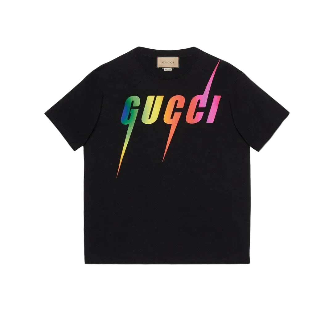 T-Shirt Rainbow Multicolor Lightning Logo - Black