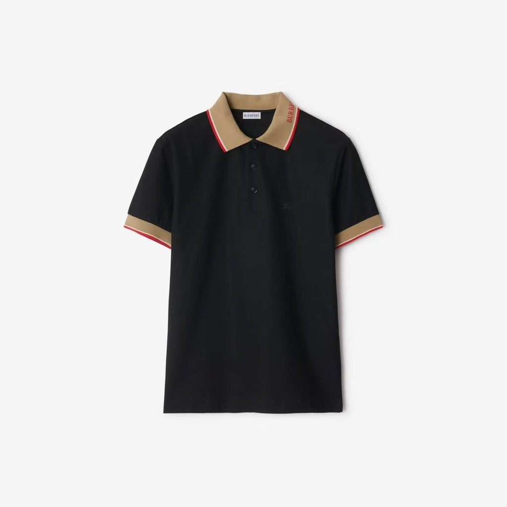 Polo Burberry Colletto Beige Dettagli Rossi - Nero