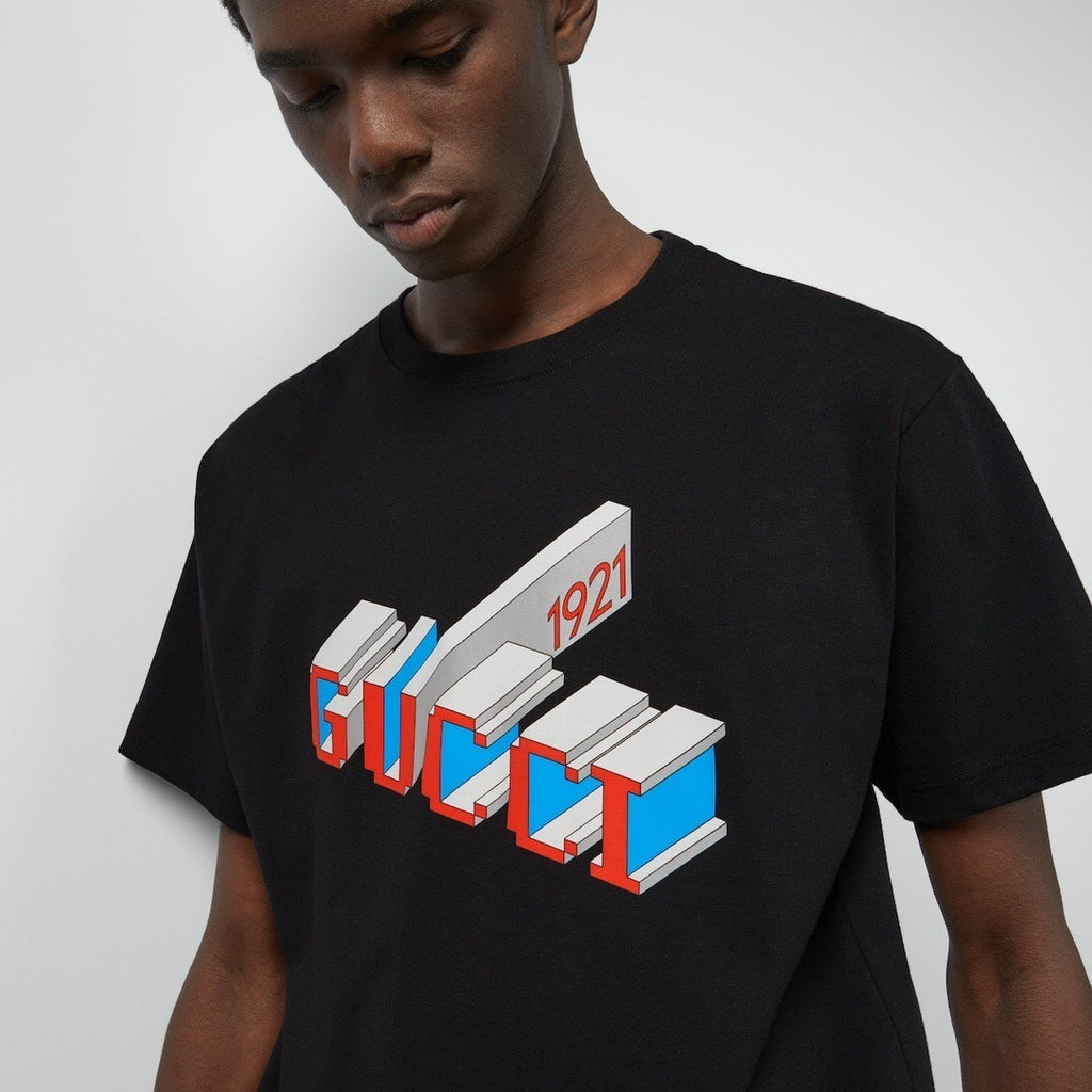 T-Shirt Gucci 1921 Logo 3D Rouge Bleu - Noir