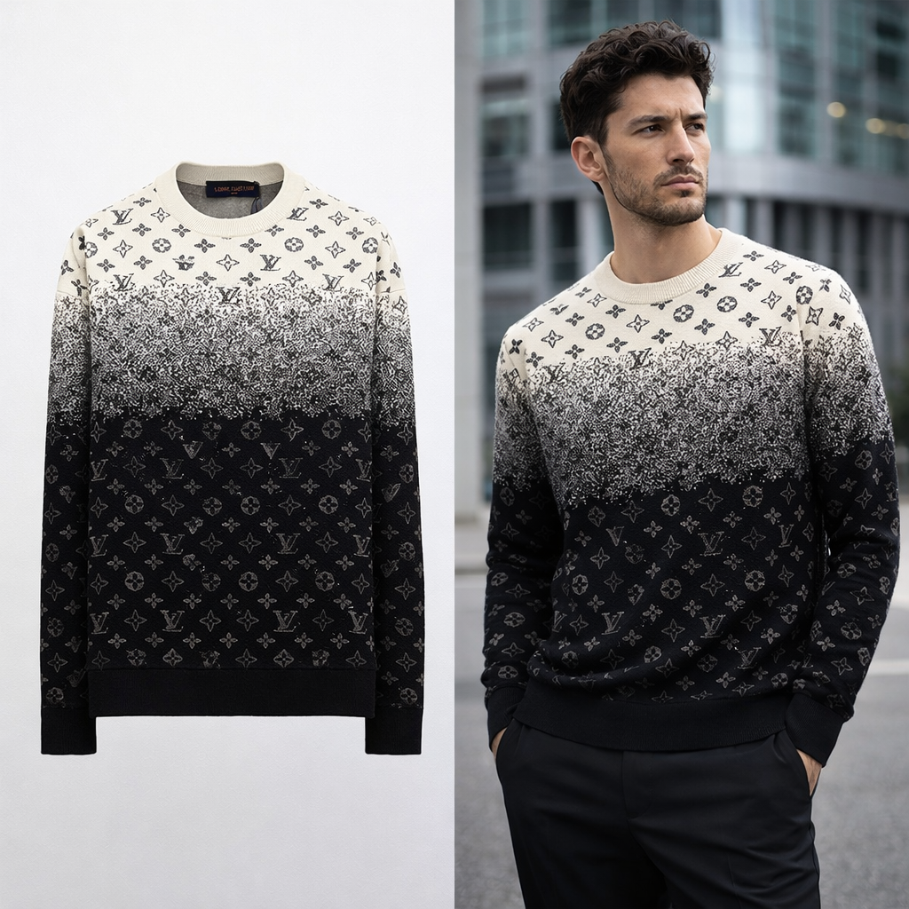 Faded Black and White Sweatshirt with Logo