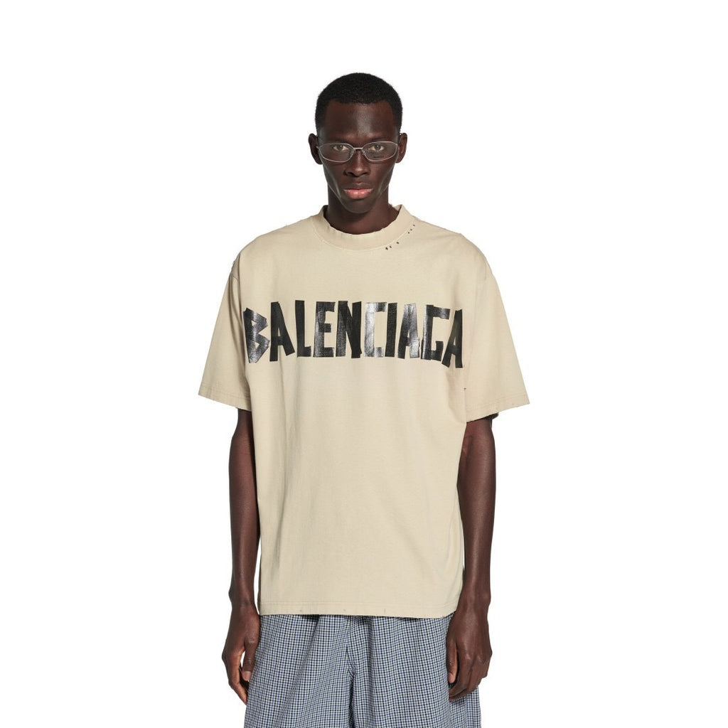 T-shirt Balenciaga Logo Effet usé Beige
