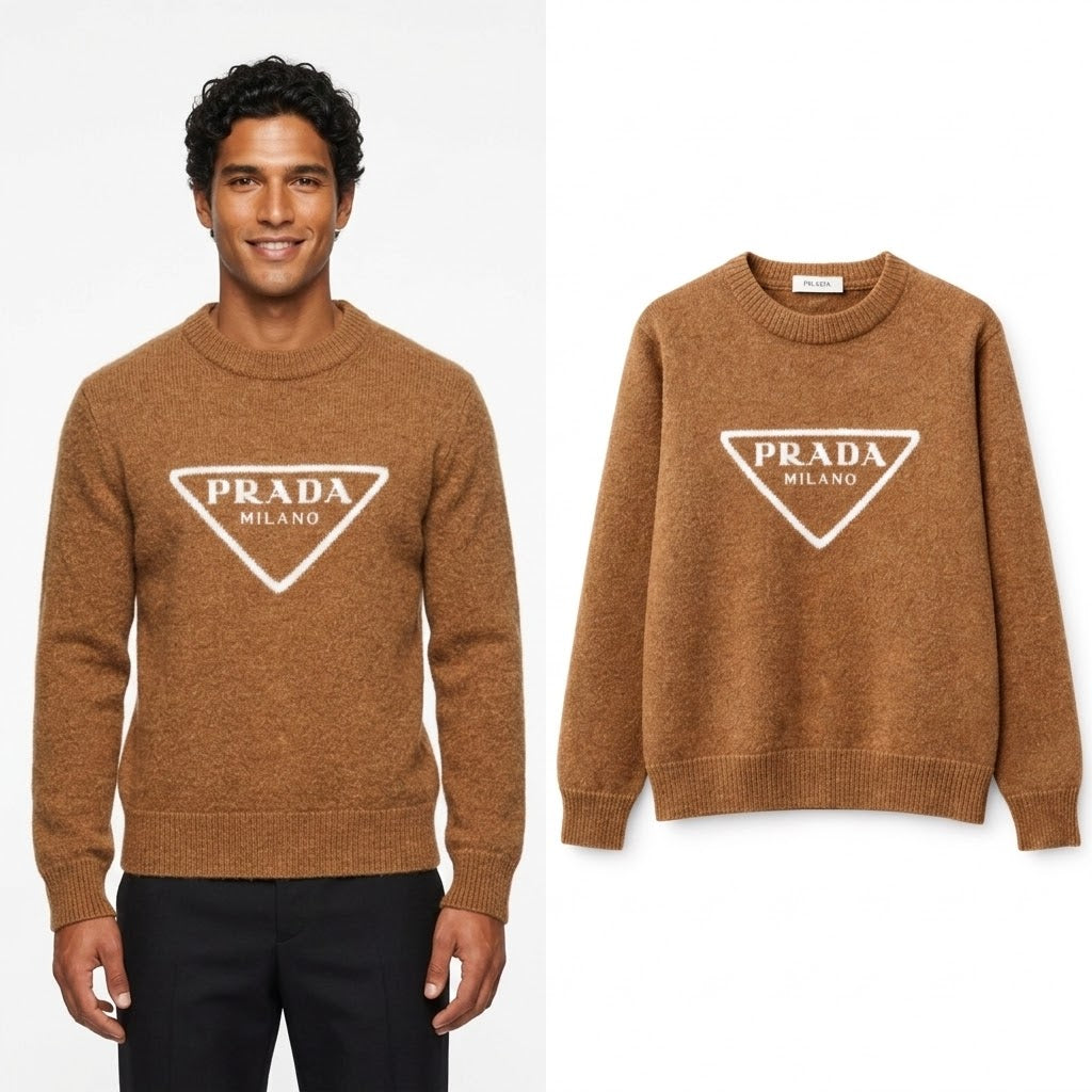 Prada Milano Triangular Logo Camel Sweater